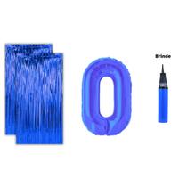 Kit 2 Cortinas Metalizadas e Balão Número +Inflador Ar- Azul Kit 2 Cortinas Metalizadas e Balão Número +Inflador Ar- Azul
