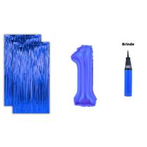 Kit 2 Cortinas Metalizadas e Balão Número +Inflador Ar- Azul Kit 2 Cortinas Metalizadas e Balão Número +Inflador Ar- Azul
