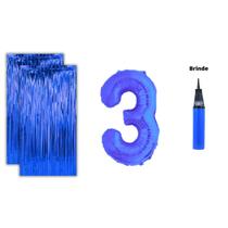 Kit 2 Cortinas Metalizadas e Balão Número +Inflador Ar- Azul Kit 2 Cortinas Metalizadas e Balão Número +Inflador Ar- Azul