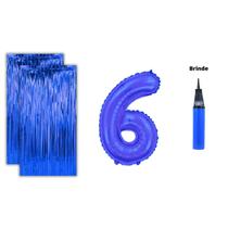 Kit 2 Cortinas Metalizadas e Balão Número +Inflador Ar- Azul