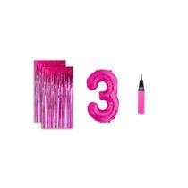 Kit 2 Cortinas Metalizadas e Balão Número+Inflador Ar- Rosa Kit 2 Cortinas Metalizadas e Balão Número+Inflador Ar- Rosa