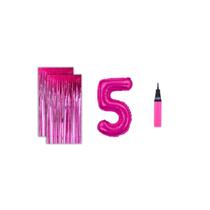 Kit 2 Cortinas Metalizadas e Balão Número+Inflador Ar- Rosa Kit 2 Cortinas Metalizadas e Balão Número+Inflador Ar- Rosa