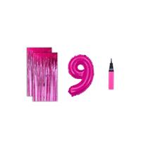 Kit 2 Cortinas Metalizadas e Balão Número+Inflador Ar- Rosa Kit 2 Cortinas Metalizadas e Balão Número+Inflador Ar- Rosa