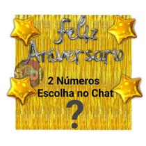 Kit 2 Cortinas + Número + Balão Feliz Aniversário, 13 Cores Festa, Decoração, Comemoração, Aniversário, Dourado, Prata