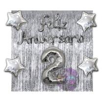 Kit 2 Cortinas + Número + Balão Feliz Aniversário, 13 Cores Festa, Decoração, Comemoração, Aniversário, Dourado, Prata