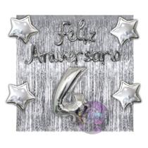 Kit 2 Cortinas + Número + Balão Feliz Aniversário, 13 Cores Festa, Decoração, Comemoração, Aniversário, Dourado, Prata