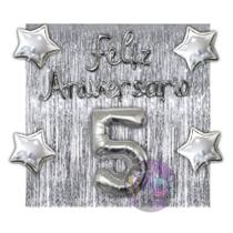 Kit 2 Cortinas + Número + Balão Feliz Aniversário, 13 Cores Festa, Decoração, Comemoração, Aniversário, Dourado, Prata