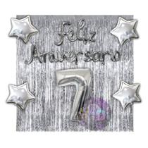 Kit 2 Cortinas + Número + Balão Feliz Aniversário, 13 Cores Festa, Decoração, Comemoração, Aniversário, Dourado, Prata