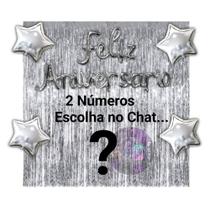 Kit 2 Cortinas + Número + Balão Feliz Aniversário, 13 Cores Festa, Decoração, Comemoração, Aniversário, Dourado, Prata