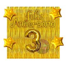 Kit 2 Cortinas + Número + Balão Feliz Aniversário, 13 Cores Festa, Decoração, Comemoração, Aniversário, Dourado, Prata