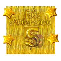 Kit 2 Cortinas + Número + Balão Feliz Aniversário, 13 Cores Festa, Decoração, Comemoração, Aniversário, Dourado, Prata