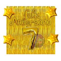 Kit 2 Cortinas + Número + Balão Feliz Aniversário, 13 Cores Festa, Decoração, Comemoração, Aniversário, Dourado, Prata