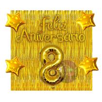 Kit 2 Cortinas + Número + Balão Feliz Aniversário, 13 Cores Festa, Decoração, Comemoração, Aniversário, Dourado, Prata