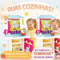 Kit 2 Cozinha Infantil Completa 74cm Agua de Verdade Geladeira Fogão Grande
