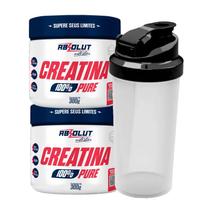Kit 2 Creatinas 100 Pura 300g Absolut total de 600g Coqueteleira 600ml força energia massa muscular recuperação