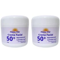 Kit 2 Creme Facial 50+ Com Acido Hialurônico Antirrugas e Antissinais - 120g Happy Day Cosméticos