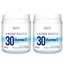 Kit 2 Creme Facial Lucys 30 Vitamina E e Colágeno 100g Antirrugas Linhas de Expressão Kit 2 Creme Facial Lucys 30 Vitamina E e Colágeno 100g Antirrugas Linhas de Expressão