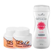 Kit 2 Creme Facial Nova Pele Combate Melasma + 1 Sabonete Sensação Íntimo Morango