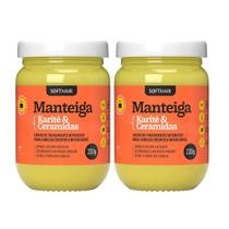 Kit 2 Creme Manteiga de Karité com Ceramidas para Cabelos Ressecados Tratamento Capilar 220g Soft Hair