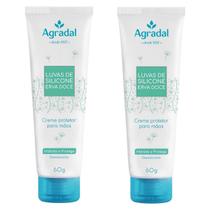 Kit 2 Creme Mãos Luva Silicone Erva Doce Hidrata Agradal 60g