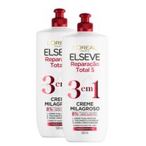 Kit 2 Creme para Pentear Elseve Milagroso 3 em 1 Reparação Total 5 com 500ml Kit 2 Creme para Pentear Elseve Milagroso 3 em 1 Reparação Total 5 com 500ml