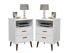 Kit 2 Criado Mesa De Cabeceira Decore Itália com 2 gavetas 1 nicho pés retrô em madeira