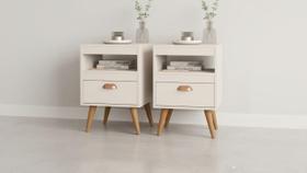 Kit 2 Criados Alice com Pés, Gaveta e Nicho para Quarto Mobi Shop Kit 2 Criados Alice com Pés, Gaveta e Nicho para Quarto Mobi Shop