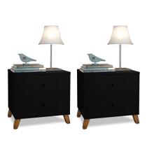 Kit 2 criados de cabeceira retro pes palito 2 gavetas preto