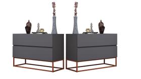 Kit 2 Criados Eros 60cm Estilo Industrial com Base De Ferro Cinza/Cobre