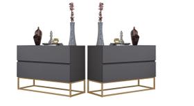 Kit 2 Criados Eros 60cm Estilo Industrial Com Base de Ferro Cinza/Dourado - Casa Detalhe