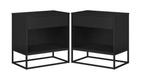 Kit 2 Criados Industrial Malta Preto Pés de Ferro Preto