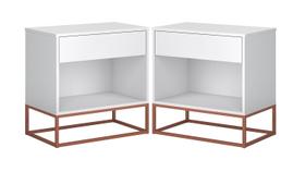 Kit 2 Criados Malta Branco com Base de Ferro Cobre Kit 2 Criados Malta Branco com Base de Ferro Cobre