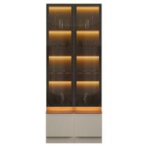 Kit 2 Cristaleiras com Led 1 Porta de Vidro 3 Prateleiras Magnata Canela/Gris