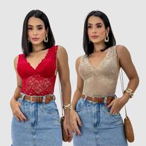 Kit 2 Cropped Blusa Blusinha Renda Bojo Feminino Atacado