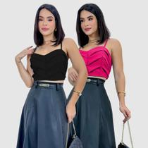 Kit 2 Cropped Blusa Feminina Alfaiataria Regata Elegante Social Lançamento 2025