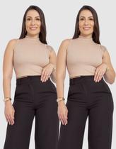Kit 2 Cropped Blusa Feminina Canelada Gola Alta Casual Elegante Verão Kit 2 Cropped Blusa Feminina Canelada Gola Alta Casual Elegante Verão