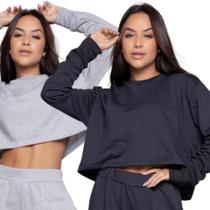 KIT 2 Cropped Blusa Moletinho Bella Fiore Gringa Manga Longa Roupa Blogueiro Moda Casual KIT 2 Cropped Blusa Moletinho Bella Fiore Gringa Manga Longa Roupa Blogueiro Moda Casual