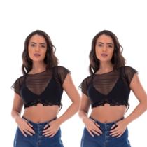 Kit 2 Cropped Blusa Tule Transparente Fristyle Preto Adulto