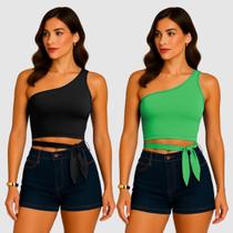 Kit 2 Cropped Blusinha De Amarrar Uma Ombro Só Regata De Amarrar Decote Com Bojo Kit 2 Cropped Blusinha De Amarrar Uma Ombro Só Regata De Amarrar Decote Com Bojo