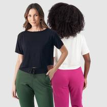 Kit 2 Cropped Blusinha Feminino Manga Curta Soltinho Luxo