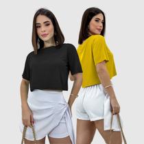 Kit 2 Cropped Blusinha Feminino Manga Curta Soltinho Luxo