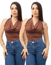 Kit 2 Cropped Blusinha Suplex Amarração Frente Única Decote V Drapeado