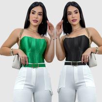 Kit 2 Cropped Corselet Acetinado Sem manga Decote Sexy Top Kit 2 Cropped Corselet Acetinado Sem manga Decote Sexy Top