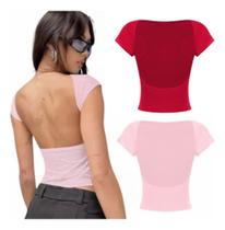 Kit 2 Cropped Costa Nua Rosa Chiclete + Vermelho Poliamida