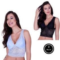 Kit 2 cropped de renda Bella da Serra blusinha de renda- c1 KIT 2 SUTIÃ CRIS FROZEN E PRETO Kit 2 cropped de renda Bella da Serra blusinha de renda- c1 KIT 2 SUTIÃ CRIS FROZEN E PRETO