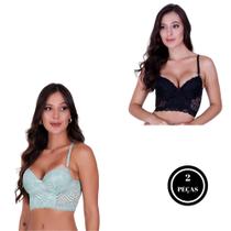 Kit 2 Cropped de Renda Sutiã com Bojo -c11 KIT 2 SUTIÃ LUDMILA VERDE PRETO