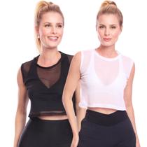 Kit 2 Cropped De Tule Transparente Sem Manga Regata Feminina
