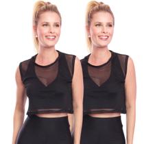 Kit 2 Cropped De Tule Transparente Sem Manga Regata Feminina