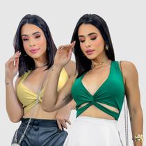 Kit 2 Cropped Feminino Bojo Regata Paty Cruzado Verão Top Lançamento Kit 2 Cropped Feminino Bojo Regata Paty Cruzado Verão Top Lançamento