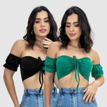 Kit 2 Cropped Feminino Decote Frontal Ciganinha Ajustável